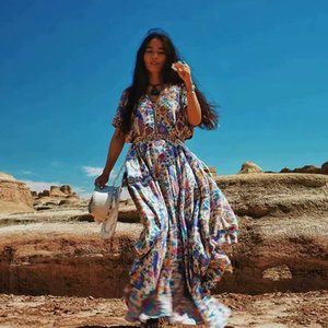 Songbird Boho Floral Print Midi Dress, Summer Festival Dress, Romantic Dress